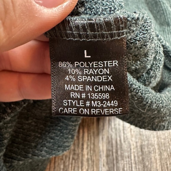 CURE Womens Green Ribbed 3/4 Sleeve Sweater Knit Top Size L Pockets - Picture 3 of 9